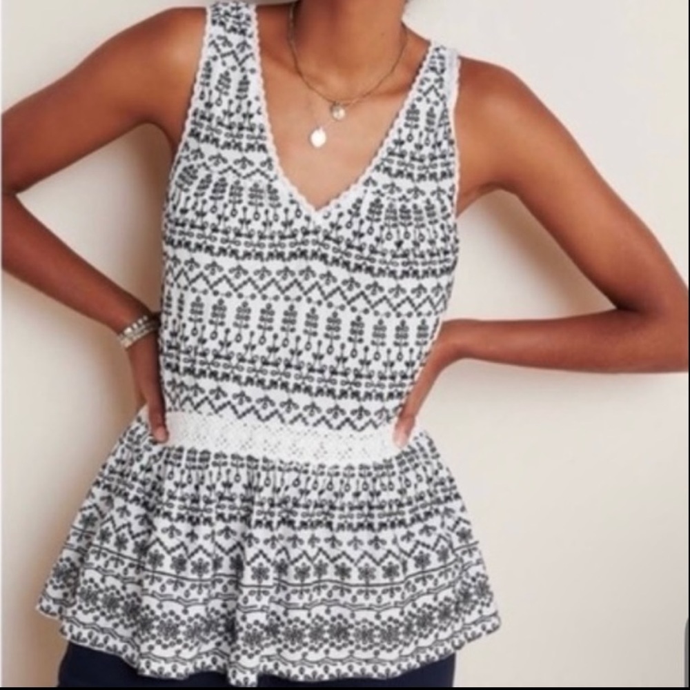Anthropologie Maeve Embroidered Peplum‎ Tank Top XS